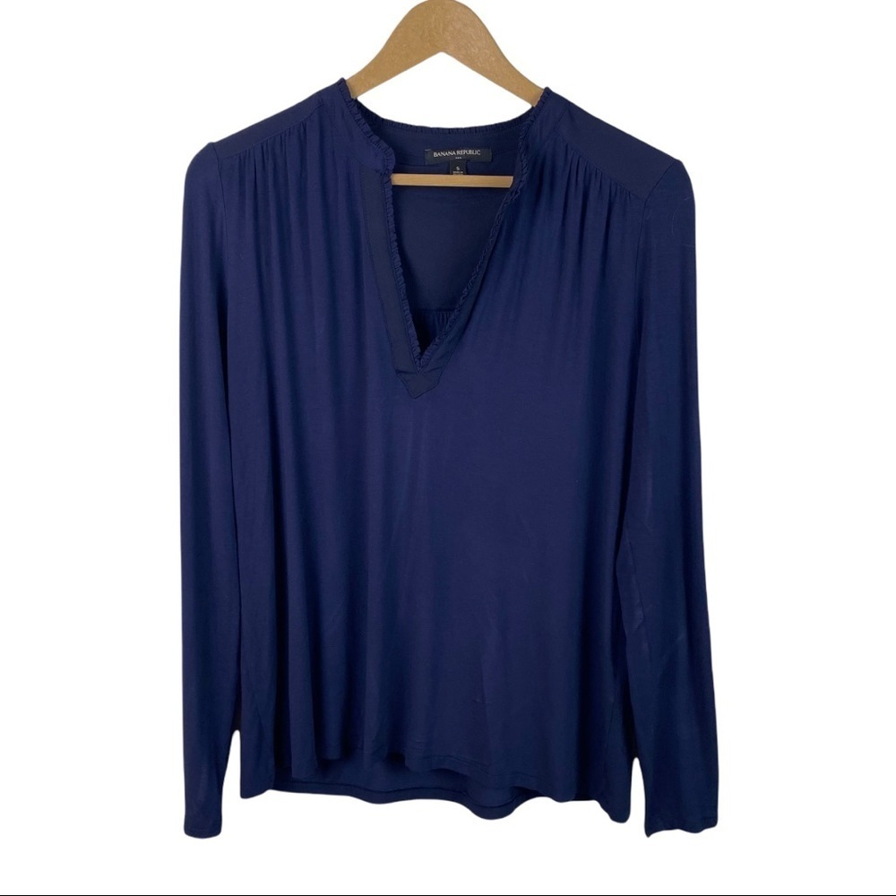 Banana Republic Factory Dark Blue V Neck Long Sleeve Top